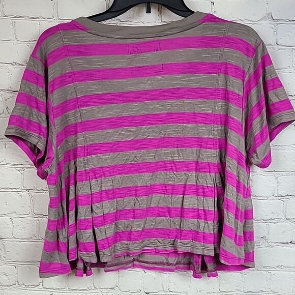 Free People Super Soft Crop Top Pewter Purple Striped Pleated T-Shirt Casual Tee - Picture 9 of 10